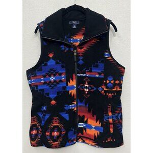 Chaps Denim Ralph Lauren Aztec Fleece Vest Women Large Southwestern Aztec Zip up